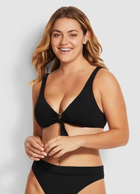 Active Ring Front Crop Bikini Top - Black affordable swimwear for women, chic swimsuits for women