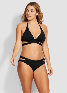 Active Split Band Hipster Bikini Pants - Black affordable swimwear for women, chic swimsuits for women