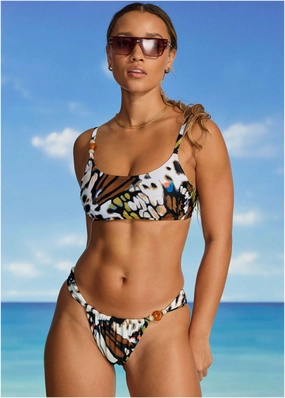 Adjustable Beaded Midi Bottom - Butterfly Cheetah everyday swimwear for women, casual swim outfits ladies