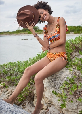 ADJUSTABLE SIDE TIE HIPSTER BOTTOM - Island Stripes swimwear with tummy control, elegant swimsuits for women
