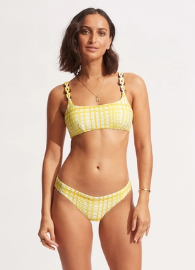Amalfi Check Hipster - Lime Light modern womens swimwear, one piece swimsuits women