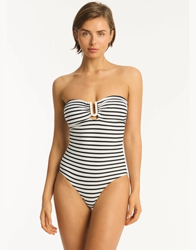 Amalfi U Bar Bandeau Swimsuit - White and Black womens resort swimwear, flattering one-piece swimsuits