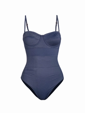 Anabel One Piece In Indigo Twill fashionable beach swimwear, modern womens bikinis