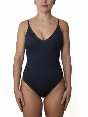 Anne Denim One Piece Swimsuit basic swimsuits for women, durable swimwear for ladies