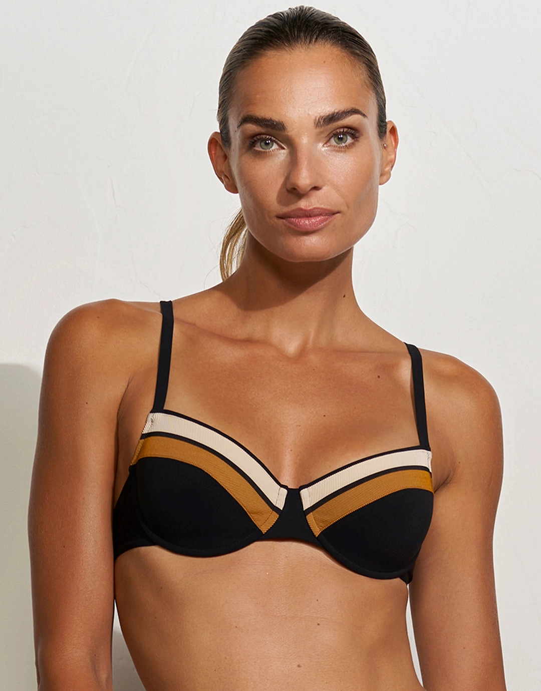 Antagonist Underwired  Bikini Top - Black Sand Caramel full coverage swim tops, cute bikini tops