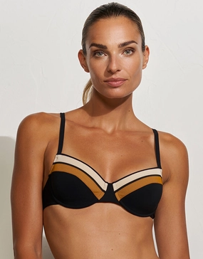 Antagonist Underwired  Bikini Top - Black Sand Caramel full coverage swim tops, cute bikini tops