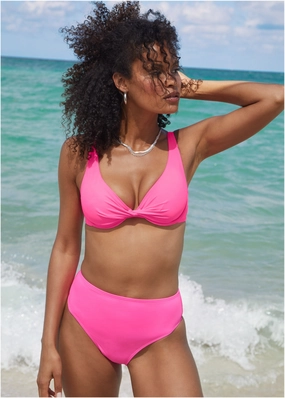 Antigua Twist Underwire Top - Hot Pink plain swimwear women, minimalist swimsuits