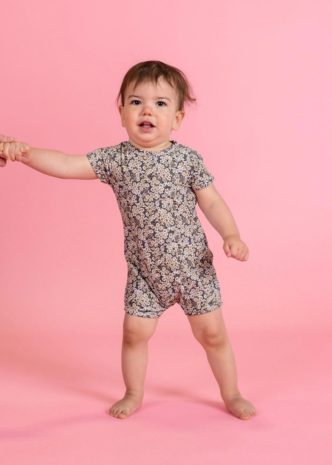 Antique Daisy | Baby Shorties Rashguard (Unisex) girls full coverage swimwear, kids swimwear for pool