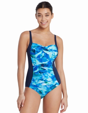 Aqua Digital Ruched Front Adjustable Swimsuit - Navy/Blue minimalistic swimsuits women, sleek swimwear styles