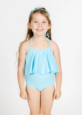 Arctic Blue | Mini Swing Top girls full coverage swimwear, kids swimwear for pool