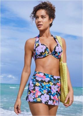 Aruba Swim Skirt - Evening Bloom modest swim bottoms women, comfortable bikini bottoms