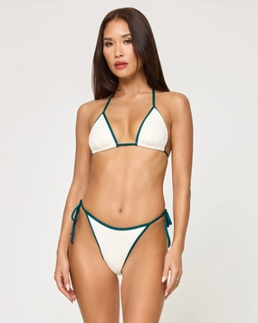 Aspen Bikini Top - Cream-Deep Teal halter swim tops, wireless bikini tops