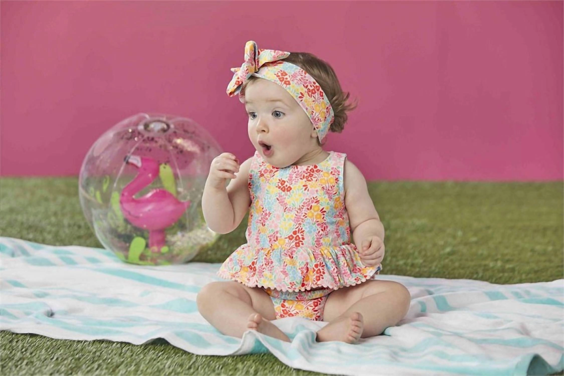 Baby Girl's Reversible Floral And Stripe Swimsuit Set In Multi