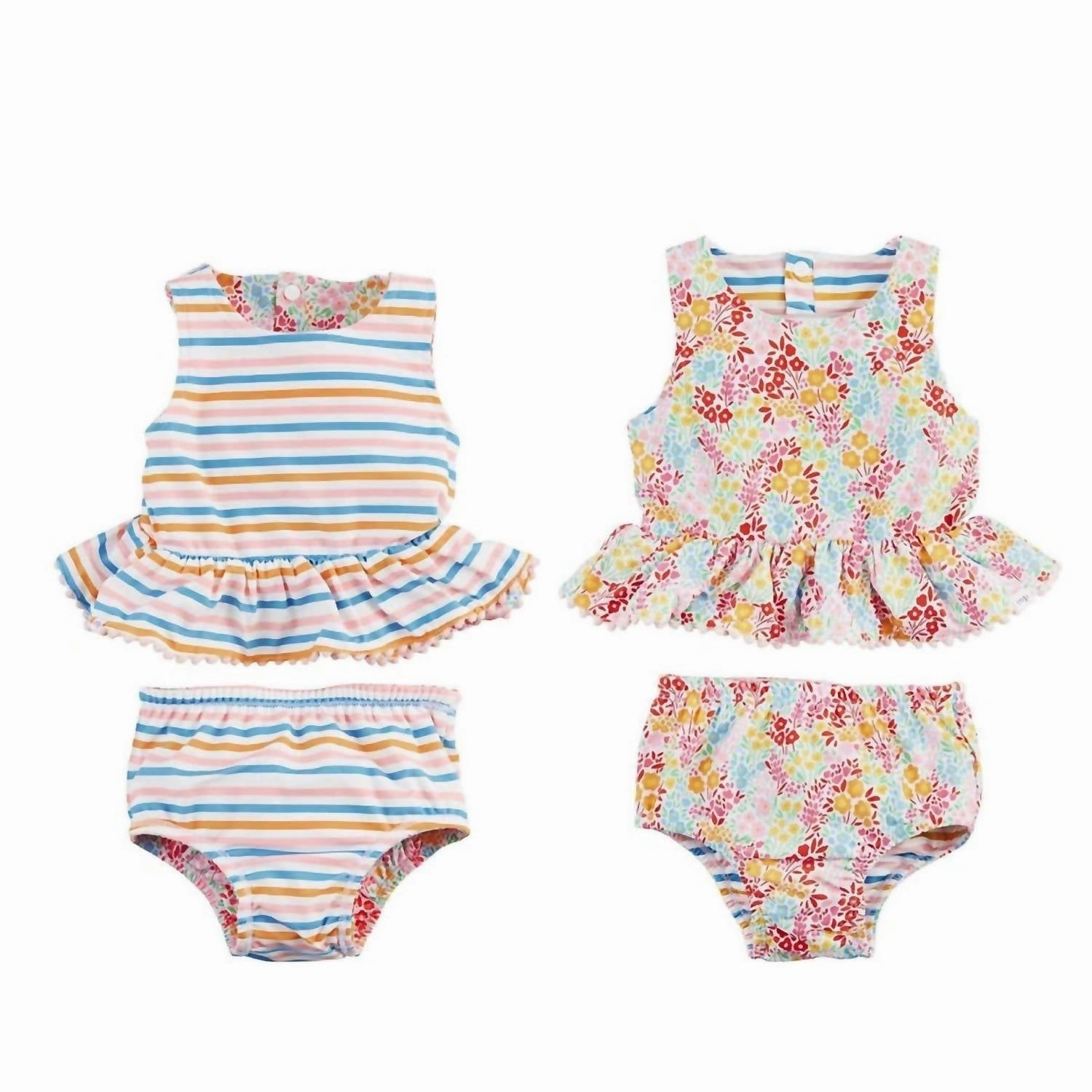 Baby Girl's Reversible Floral And Stripe Swimsuit Set In Multi cute swimsuits for teen girls, modest teen swimwear