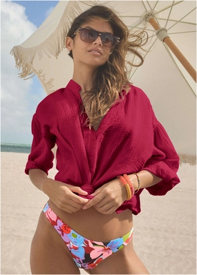 Bali Moderate Bottom - Strawberry Floral swimwear with tummy control, elegant swimsuits for women