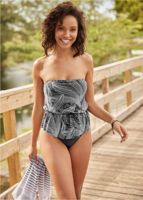 Bandeau Tie Blouson Tankini Top - Glamour Girl supportive swim tops, printed bikini tops