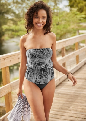 Bandeau Tie Blouson Tankini Top - Glamour Girl womens sun protection swimwear, trendy swimwear collection