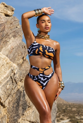 Basil High Waisted Bikini - Safari Azul classic triangle bikinis, simple bikini top and bottom