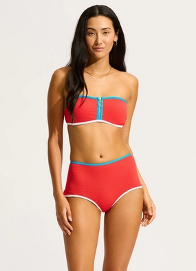 Beach Bound Zip Front Bandeau - Flame affordable swimwear for women, chic swimsuits for women