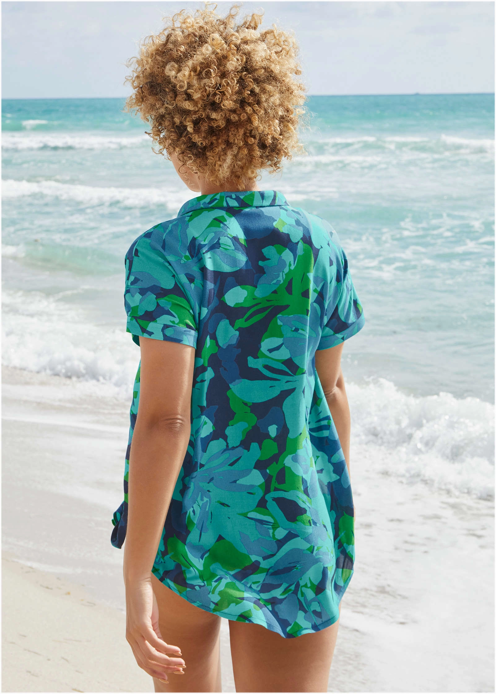 Beach Button Down Shirt - Desert Floral Blue