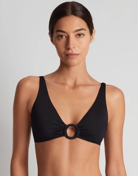 Beach Club Solids Macrame Ring OTS Bikini Top - Black full coverage swim tops, cute bikini tops