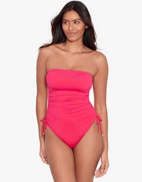 Beach Club Solids Ruched Strapless Swimsuit - Passionfruit womens resort swimwear, flattering one-piece swimsuits