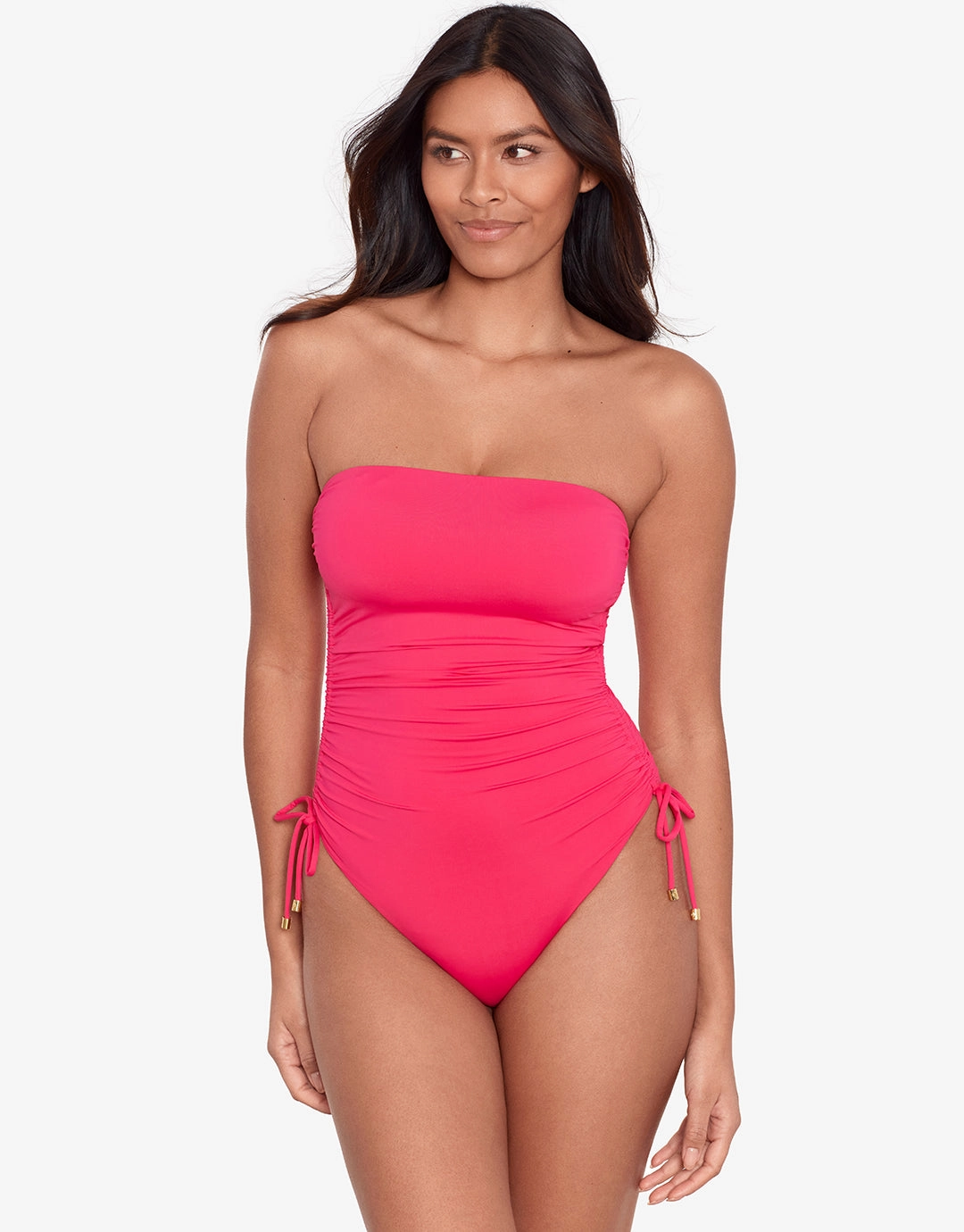 Beach Club Solids Ruched Strapless Swimsuit - Passionfruit womens resort swimwear, flattering one-piece swimsuits