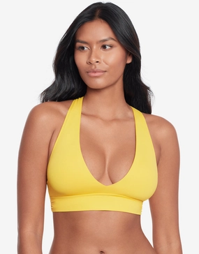 Beach Club Solids Twist X Back Bikini Top - Yellow full coverage swim tops, cute bikini tops