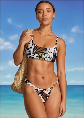 Beaded Oahu Underwire Top - Butterfly Cheetah bandeau bikini tops, triangle swim tops