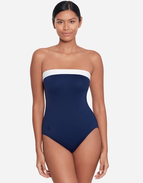 Bel Air Modern Bandeau Swimsuit - Navy and White womens resort swimwear, flattering one-piece swimsuits