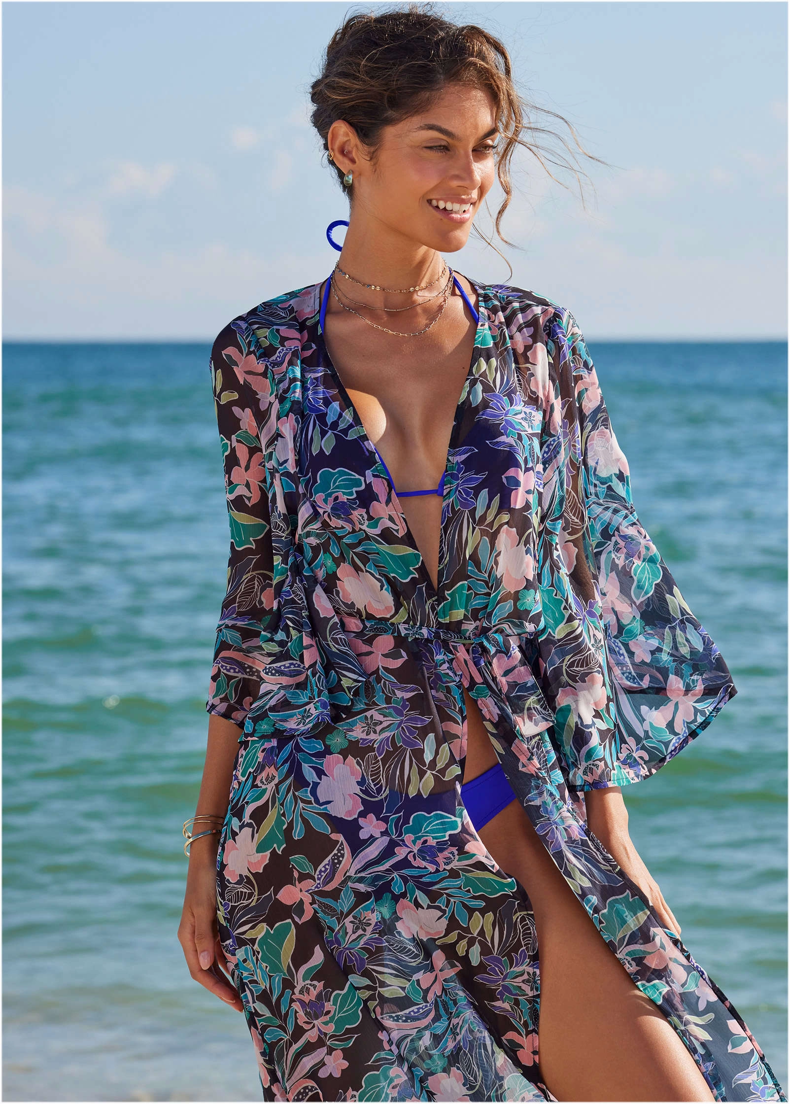 Bell Sleeve Long Cover-Up - Tropical Walks