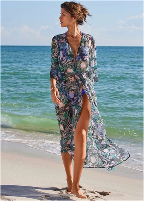 Bell Sleeve Long Cover-Up - Tropical Walks womens sun protection swimwear, trendy swimwear collection