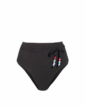 Belted Hi Waist Hi Leg Bottom In Black Texture fashionable beach swimwear, modern womens bikinis