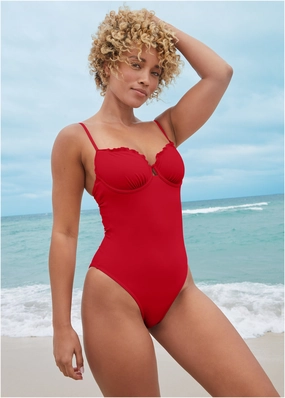 Bermuda Underwire One-Piece - Red plain swimwear women, minimalist swimsuits