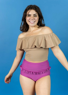 Berry | Mid-Ruffle Bottoms elastic waistband swim bottoms, mix-and-match bikini bottoms