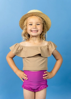 Berry | Mini All Ruffled Up Bottoms girls full coverage swimwear, kids swimwear for pool