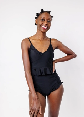 Black | All Ruffled Up Bottoms elastic waistband swim bottoms, mix-and-match bikini bottoms