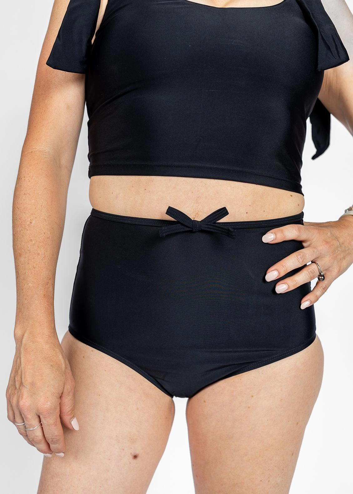 Black | Bow Bottoms elastic waistband swim bottoms, mix-and-match bikini bottoms