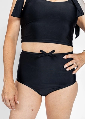 Black | Bow Bottoms elastic waistband swim bottoms, mix-and-match bikini bottoms