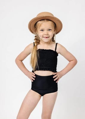 Black | Mini High-Waisted Bottoms girls full coverage swimwear, kids swimwear for pool