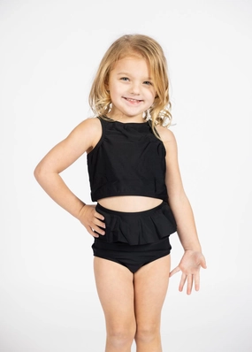 Black | Mini Racer Back Top girls full coverage swimwear, kids swimwear for pool