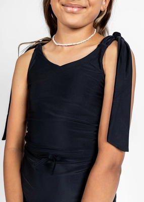 Black | Youth Knot Top girls full coverage swimwear, kids swimwear for pool