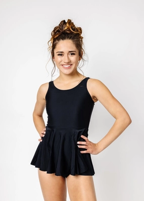 Black | Youth Skirted One-Piece girls full coverage swimwear, kids swimwear for pool