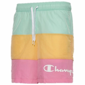 Block Beach Shorts 8" In Mens Clean Mint/orange/pink Ribbon mens full coverage swimwear, stylish mens swim trunks