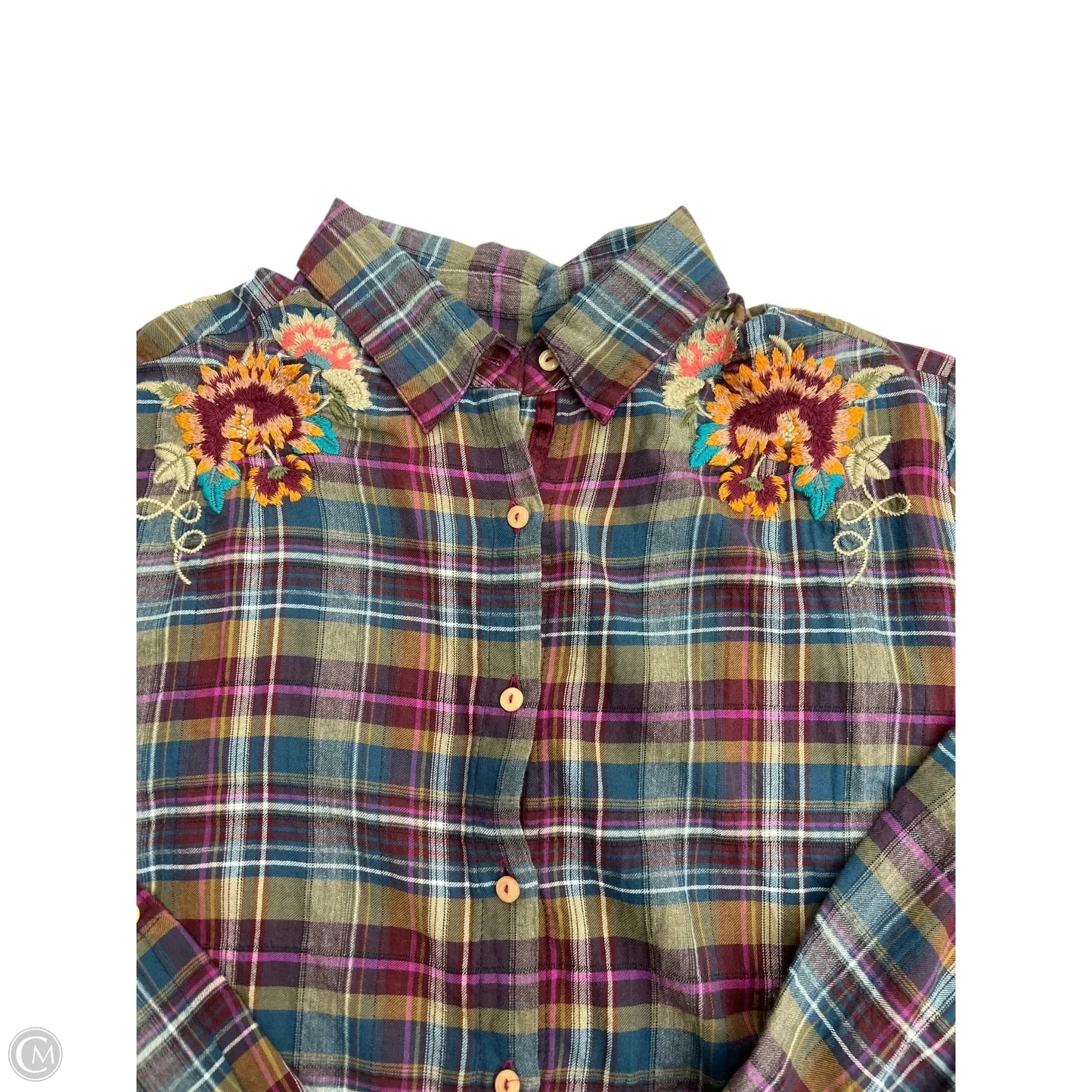 Blouse Long Sleeve By Johnny Was In Plaid Pattern, Size: M Johnny Was Clothing
