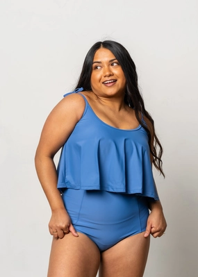 Blue Denim | Extended High-Waisted Bottoms elastic waistband swim bottoms, mix-and-match bikini bottoms