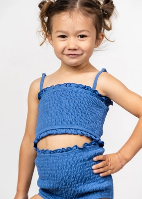 Blue Denim | Mini Bandeau Top girls full coverage swimwear, kids swimwear for pool