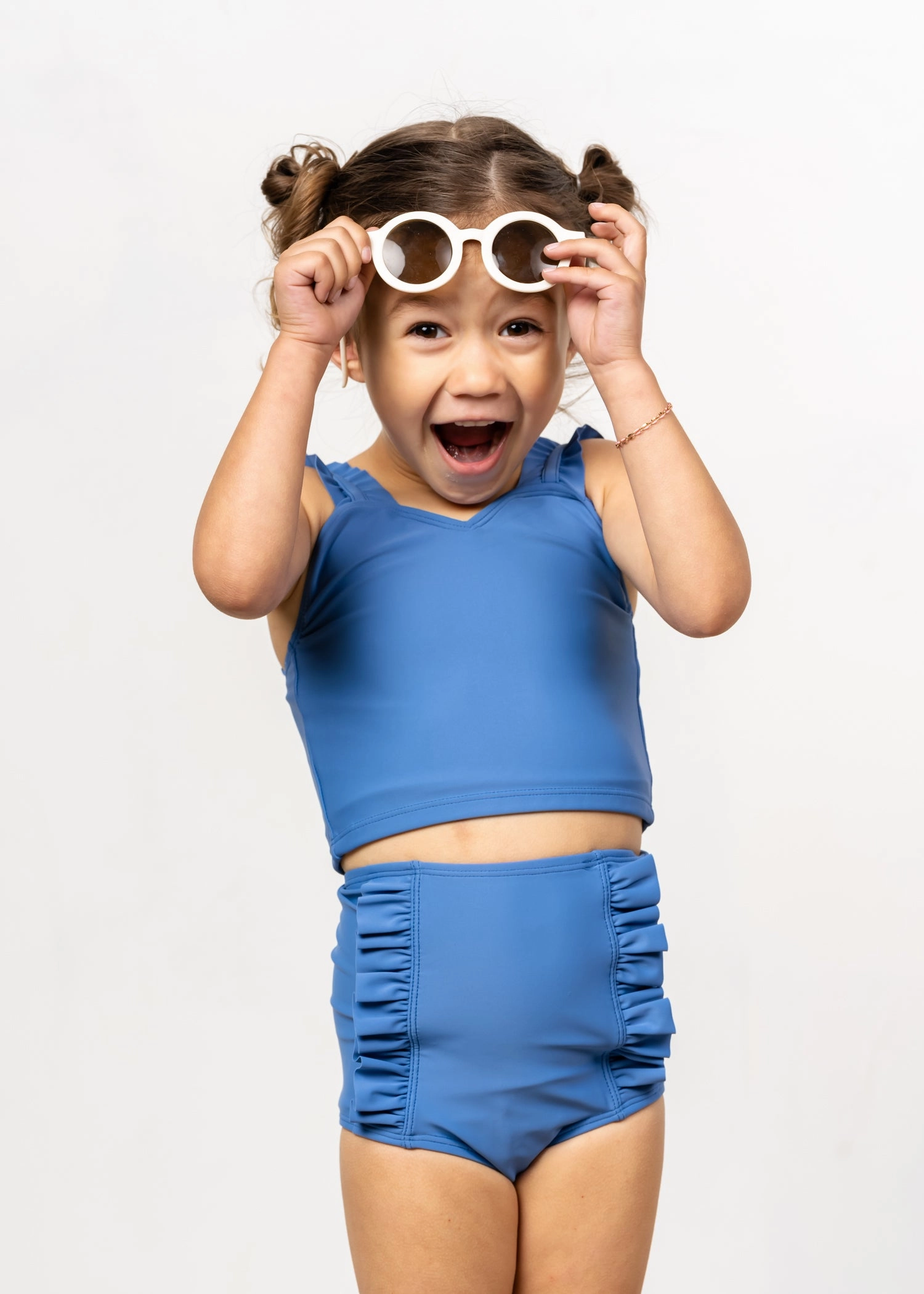Blue Denim | Mini Down in Front Ruffle Bottoms