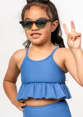 Blue Denim | Mini Peplum Top girls full coverage swimwear, kids swimwear for pool