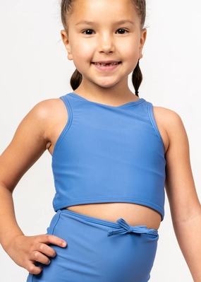 Blue Denim | Mini Racer Back Top girls full coverage swimwear, kids swimwear for pool